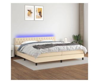 Легло с пружини, матрак и LED, кремаво, 200x200 см, текстил