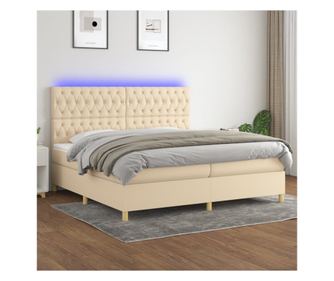 Легло с пружини, матрак и LED, кремаво, 200x200 см, текстил