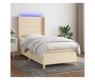 Боксспринг легло с матрак и LED, кремаво, 80x200 см, плат