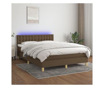 Легло с пружинен матрак и LED, тъмнокафяво, 140x200 см, текстил