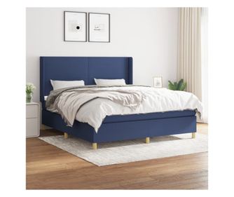 Континентално легло с матрак, синьо, 160x200 см, текстилна материя