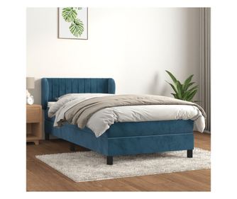 Кутия за легло с пружини и матрак, тъмносин, 80x200 см, кадифе