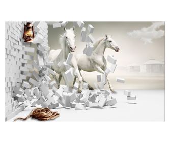 Fototapeta Beli konji skozi steno, 350 x 250 cm