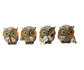 Statueta decorativa, Set 4 bufnite cu instrumente muzicale, Maro, 10 cm, GA2818