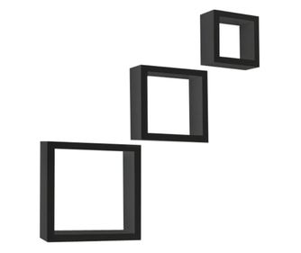 3 db fekete mdf polc készlet Kvadro 25,4x8,7x25,4 cm