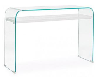 Конзола, стъкло, бял мдф, линия, 110x35x75 см