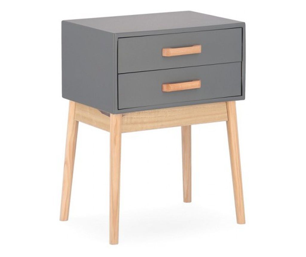 Noćni ormarić s 2 ladice, siva/prirodna, 43x30x58.5 cm