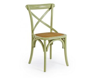 Zelená drevená stolička s hnedým ratanovým sedadlom Cross 50,5x52x87x46 cm