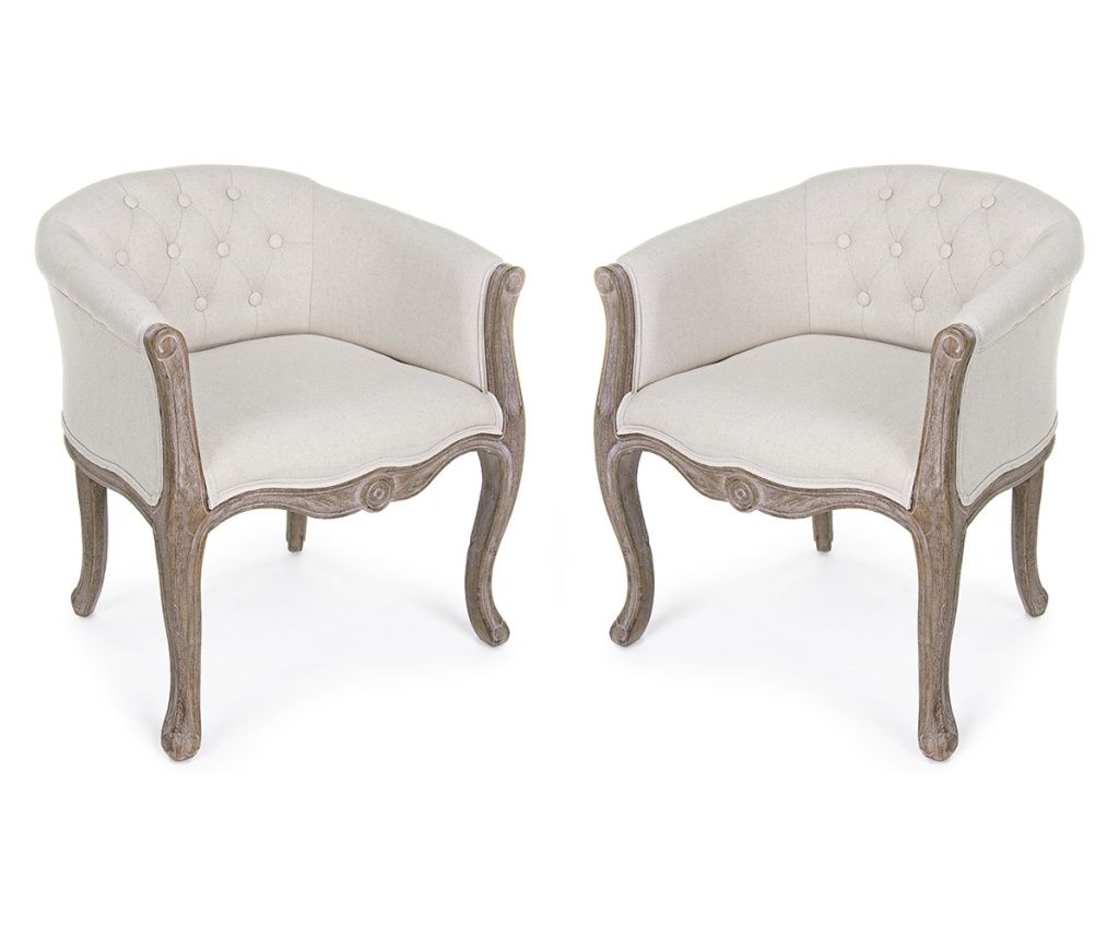 Set of 2 Diva Cream Fabric Upholstered Armchairs 60x60x70 cm