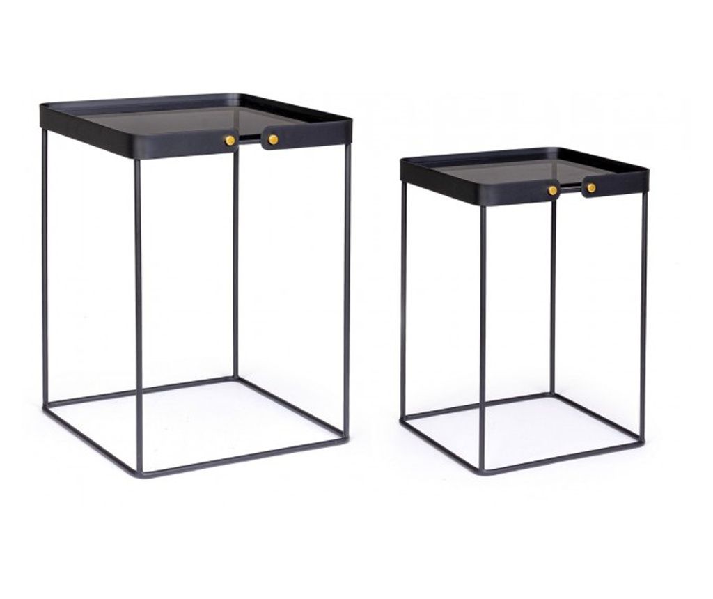 Set 2 masute negre Zeina 36.5x36.5x51 cm, 41.5x41.5x56 cm