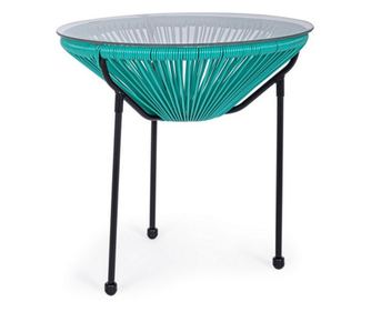 Crni željezni stolić za kavu s tirkiznom tkaninom i staklenom pločom Parker 50x50 cm