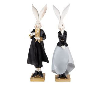 2 db Húsvéti Nyuszi figura szett, többszínű polirezin, 14x12x47 cm