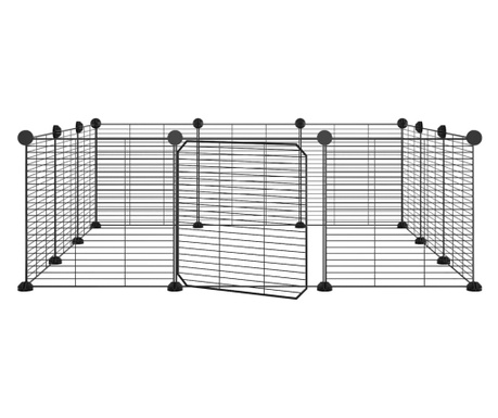 Клетка за животни с врата, 12 панела, черна, 35x35 см, стомана