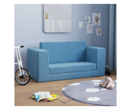 Canapea pentru copii cu 2 locuri, albastru, pluș moale