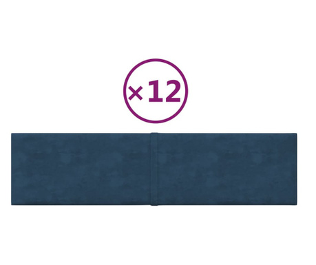 vСтенни панели, 12 бр, сини, 60x15 см, плат, 1,08 м²