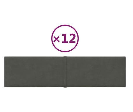 Stenski paneli 12 kosov temno sivi 60x15 cm žamet 1,08 m²