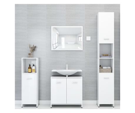 Комплект мебели за баня, 4 броя, изключително гланцово бяло, ПДЧ
