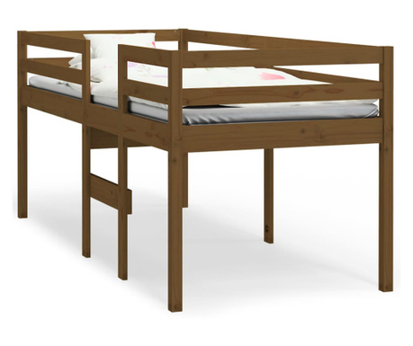 Pat înalt de dormitor, maro, 90x200 cm, lemn masiv de pin