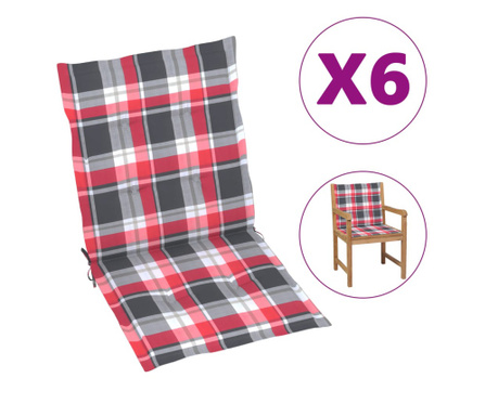 Възглавници за градински столове 6 бр червено каре 100x50x4 см