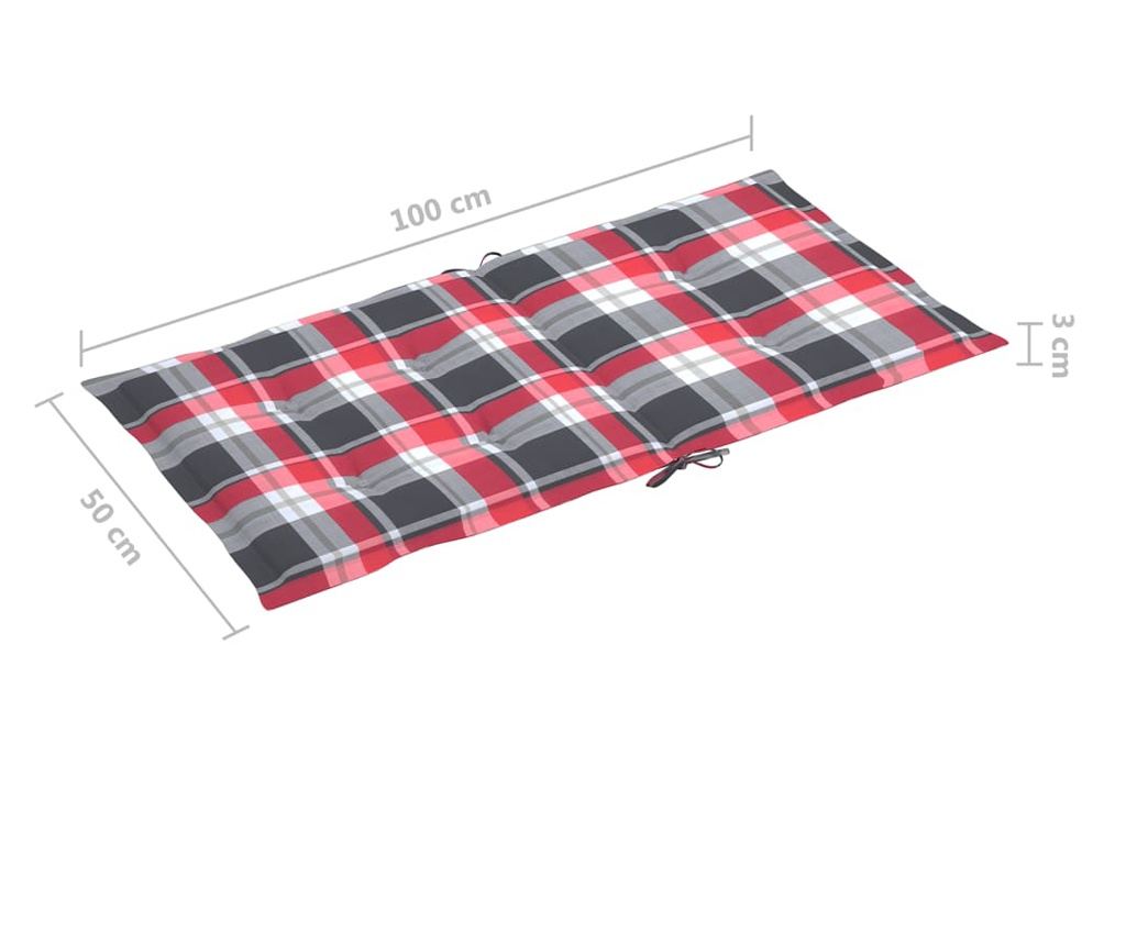 Градински възглавници за седалка, 6 бр., червени, каре, 100x50x3 см - 6