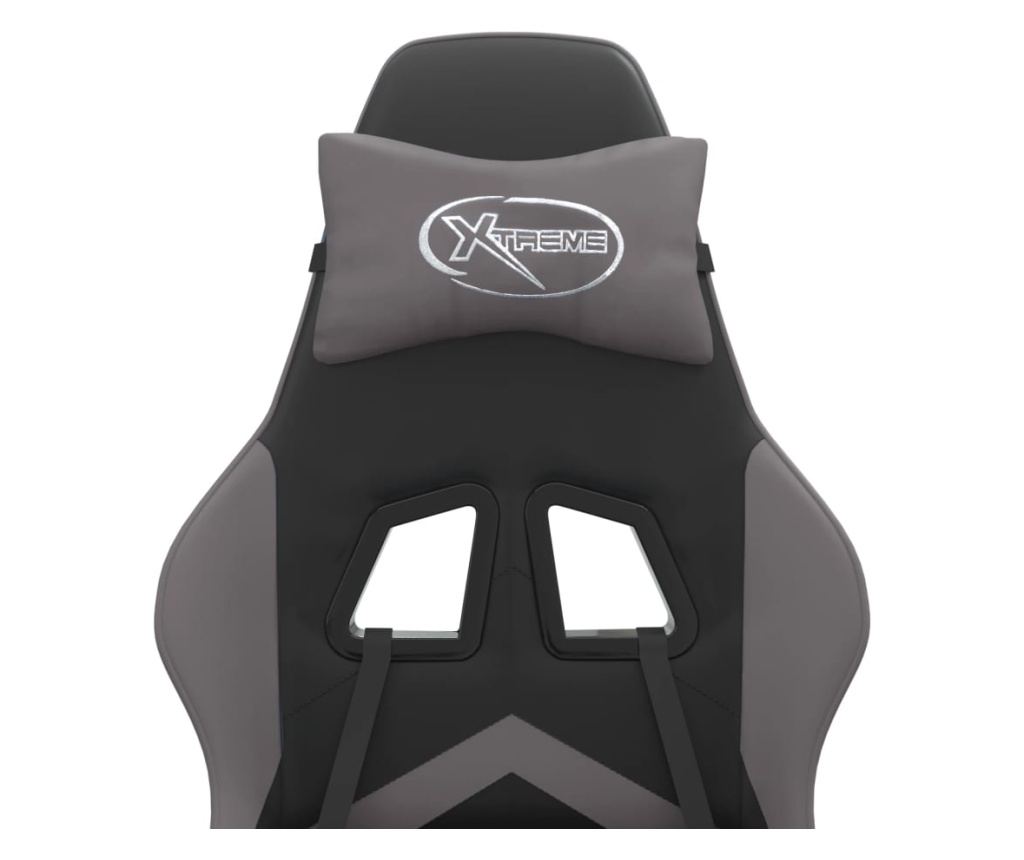 Въртящ се геймърски стол с подложка за крака, черна/сива еко кожа - 9