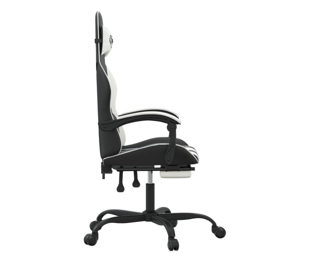 Геймърски стол с подложка за крака, черна/бяла еко кожа - 4