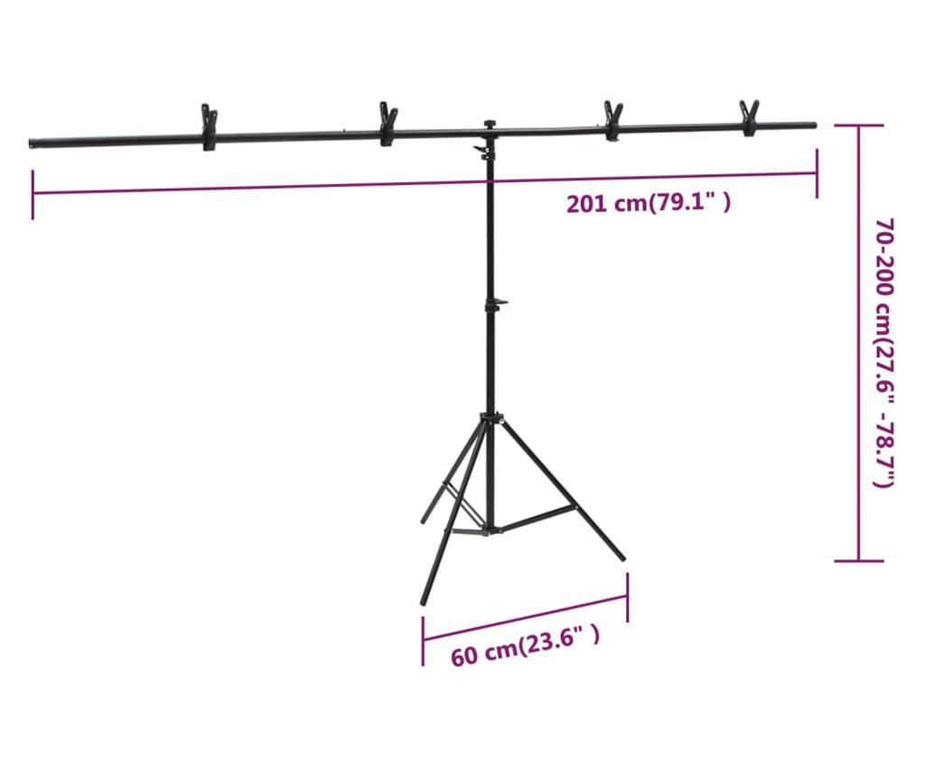Stalak za pozadinu u obliku slova T crni 201x60x(70-200) cm - 9