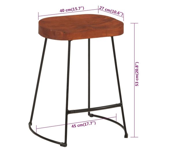 Barski stol Gavin 2 kosa 45x38x53 cm trden mangov les