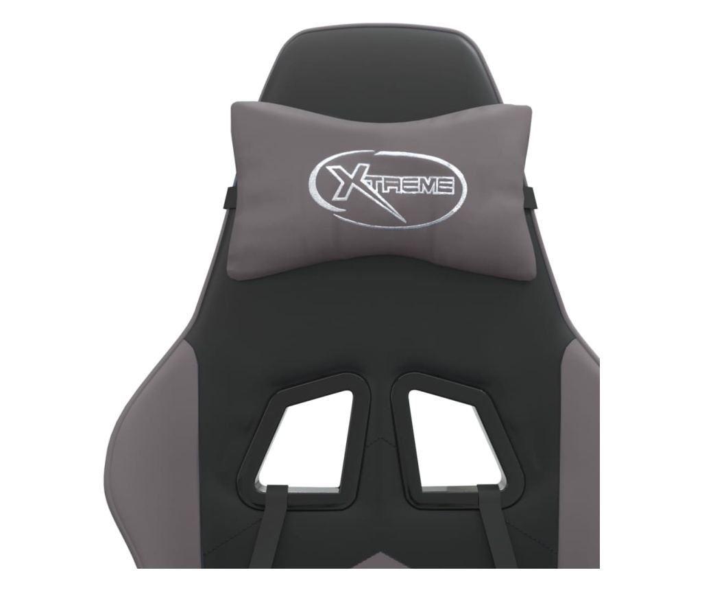 Въртящ се геймърски стол с подложка за крака, черна/сива еко кожа - 10