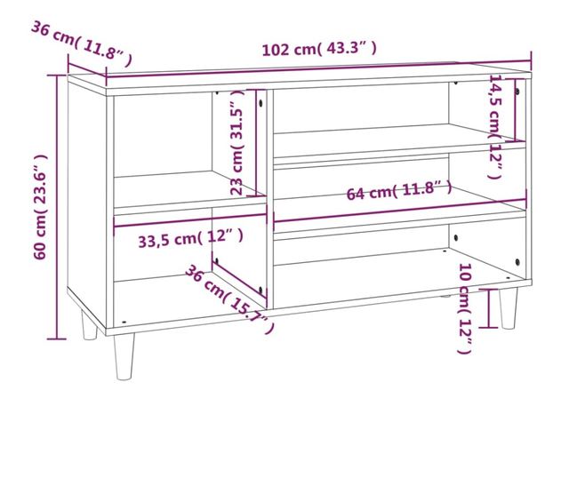 Ormarić za cipele boja hrasta 102x36x60 cm konstruirano drvo