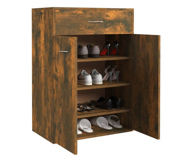 Шкаф за обувки, опушен дъб, 60x35x84 см, инженерно дърво