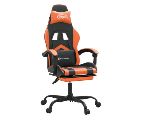 Gaming stol z oporo za noge črno in oranžno umetno usnje