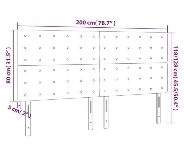 LED Табла за легло, Кремаво, 200x5x118/128 см, Еко кожа