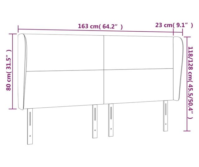Tăblie pat cu urechi albastru închis 163x23x118/128 cm catifea