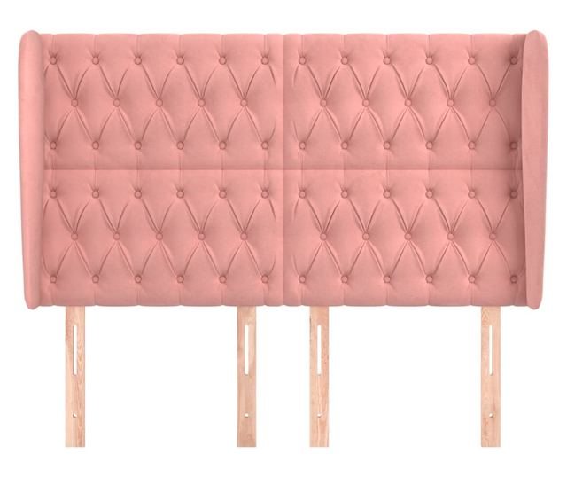Wezgłowie łóżka z bocznymi skrzydłami, różowe, 147x23x118/128 cm, aksamit