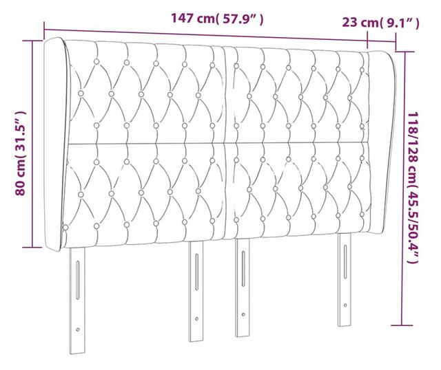 Tăblie pat cu urechi albastru închis 147x23x118/128 cm catifea