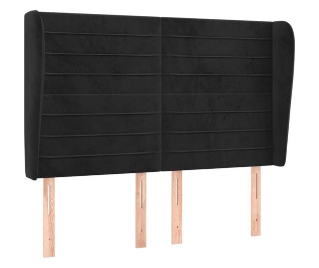 Wezgłowie łóżka z bocznymi skrzydłami, czarne, 147x23x118/128 cm, aksamit