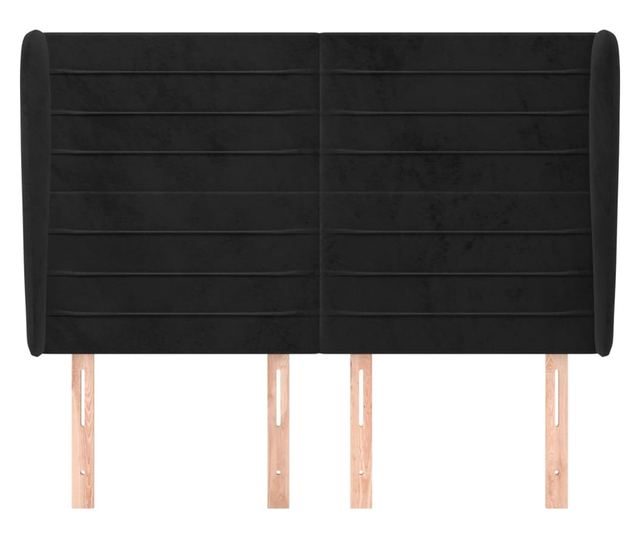 Wezgłowie łóżka z bocznymi skrzydłami, czarne, 147x23x118/128 cm, aksamit