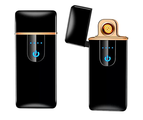 Електрическа запалка с USB зареждане, Антивятър, LED индикатори, Черна