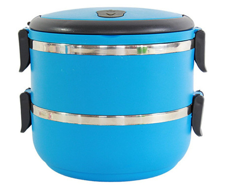 Mercaton® ételdoboz rozsdamentes acélból 2 tároló kamrával és hermetikusan záródó fedéllel, 1,4 L, kék