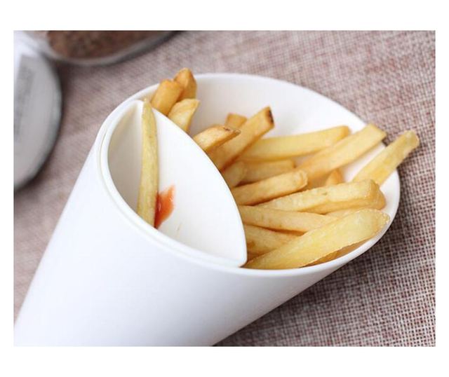 Con pentru servire gustari si suport pentru sosuri, Alb, 16.5 x 10 cm