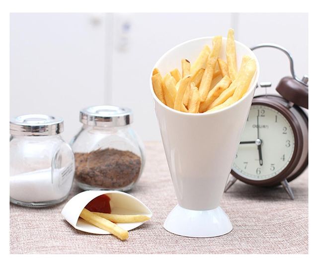 Con pentru servire gustari si suport pentru sosuri, Alb, 16.5 x 10 cm