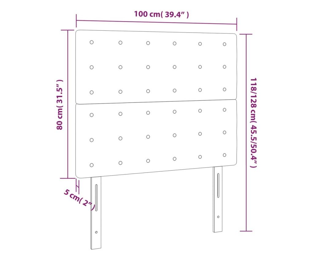 LED Табла за легло, Кремаво, 100x5x118/128 см, Еко кожа - 6