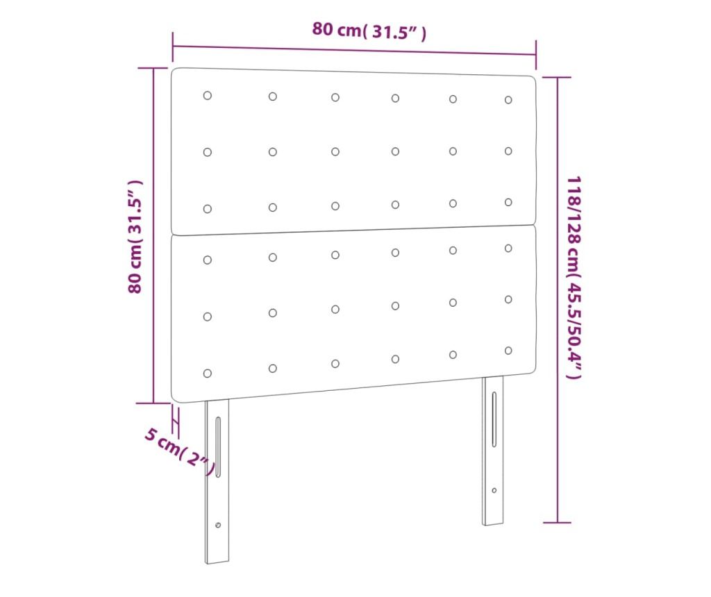 LED Табла за легло, Черно, 80x5x118/128 см, Текстил - 6