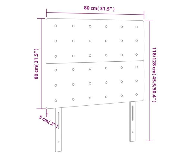 LED Табла за легло, Тъмнокафяво, 80x5x118/128 см, Текстил