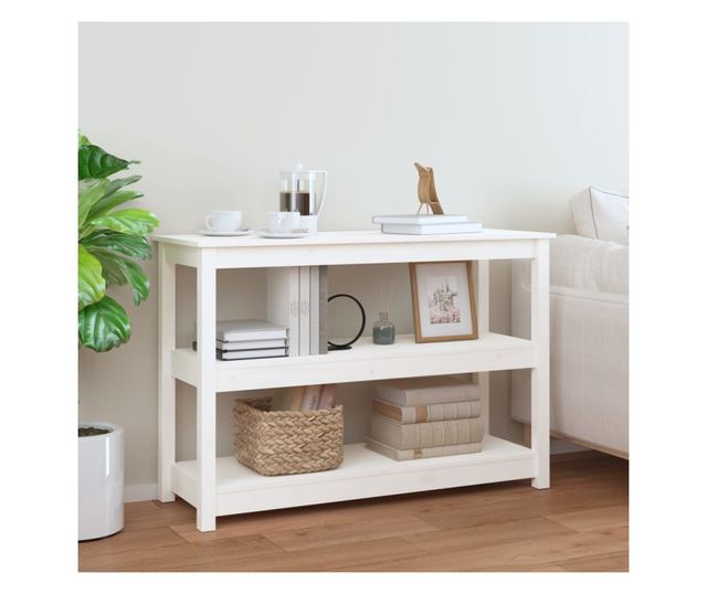 Masă consolă, alb, 110x40x74 cm, lemn masiv de pin