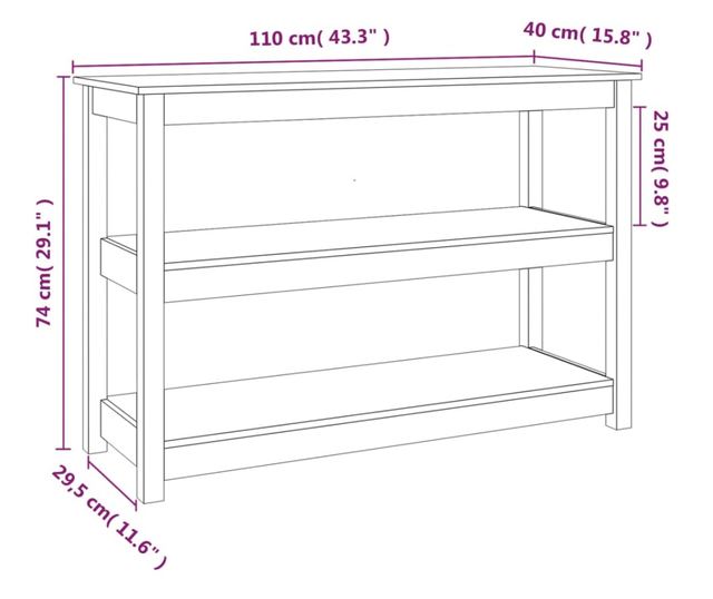 Masă consolă, alb, 110x40x74 cm, lemn masiv de pin