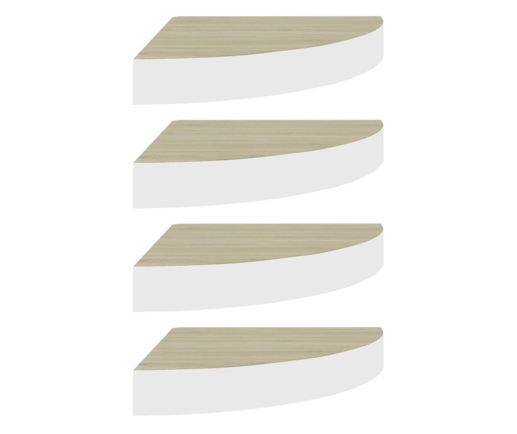 4 db fehér-tölgyszínű MDF fali sarokpolc 25 x 25 x 3,8 cm - 2