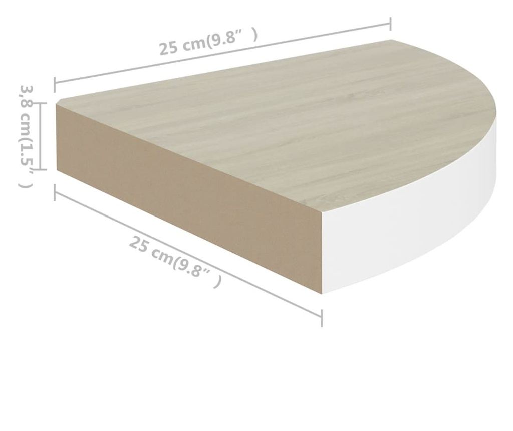 4 db fehér-tölgyszínű MDF fali sarokpolc 25 x 25 x 3,8 cm - 18