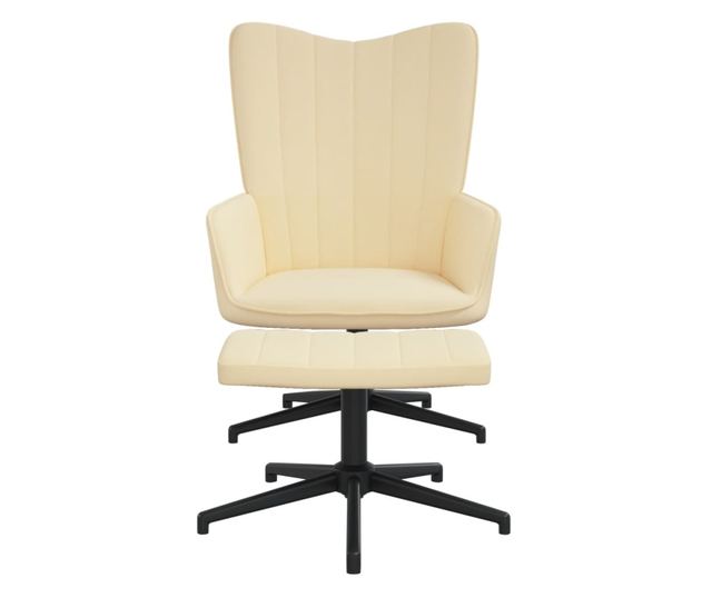 Stolica za opuštanje s tabureom, bijela krem, baršun